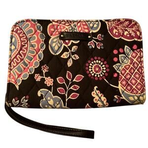 Vera Bradley Zip Around Accordion Wallet Wristlet Black Pink Blue Cottage Granny